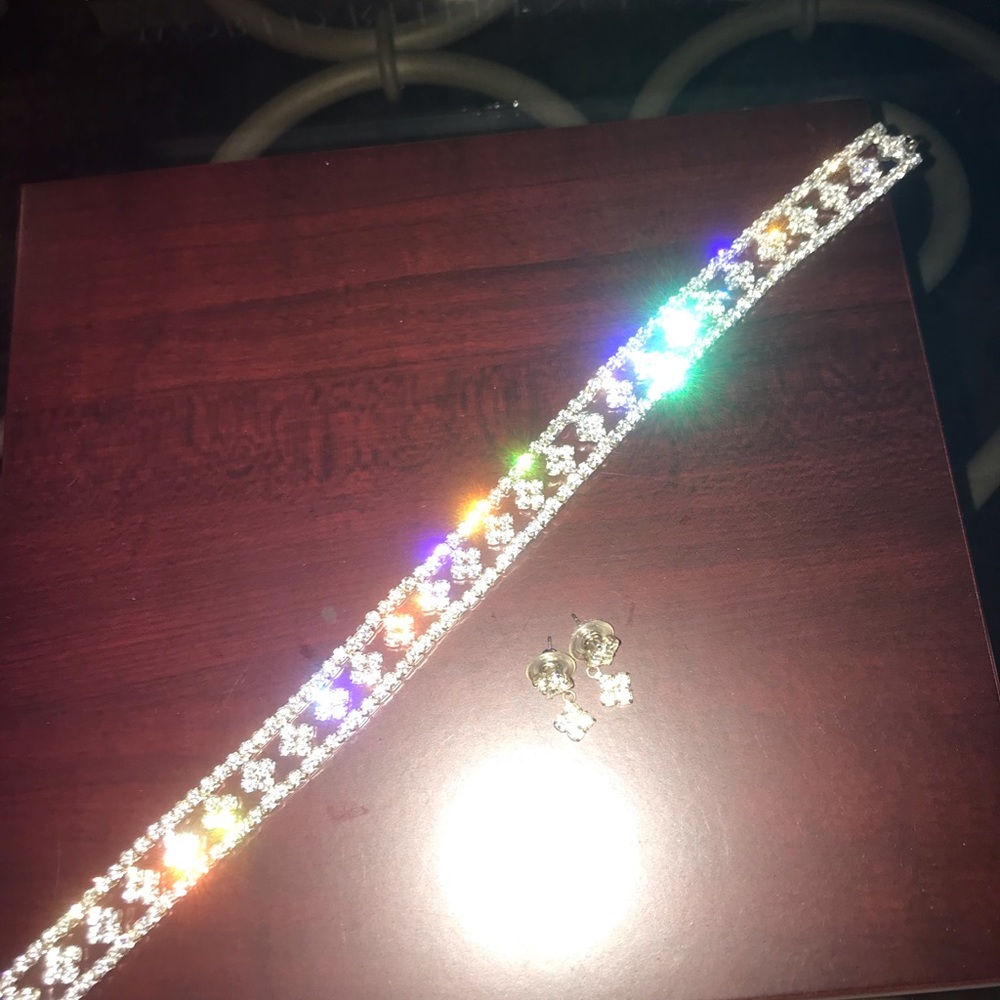 Matching rhinestone choker and earrings